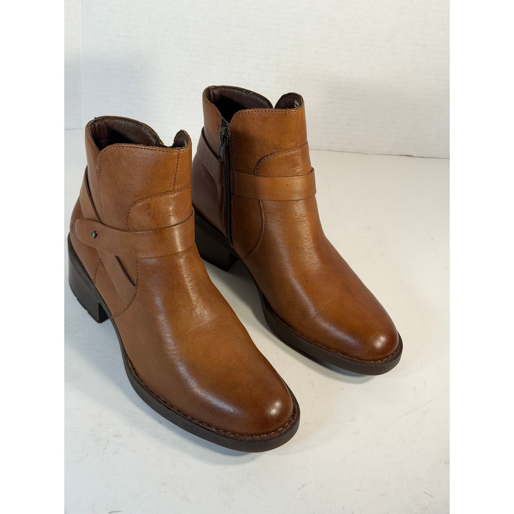 Born Womens Brown Leather Ankle Boots BR0042506 Cognac Side Zip Booties 7.5M